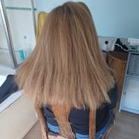Long blonde hair from behind