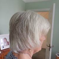 Short silver bob from the side